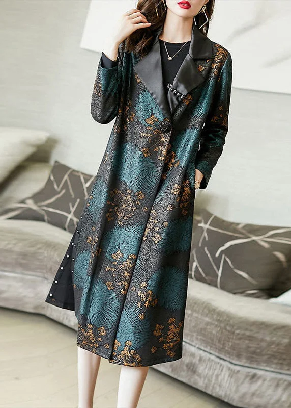 Casual Choice New Colorblock Print Side Pockets Open Cotton Long Trench Coats Fall