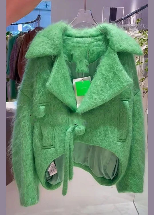 Comfortable Outfits New Green Button Low High Design Woolen Coats Long Sleeve