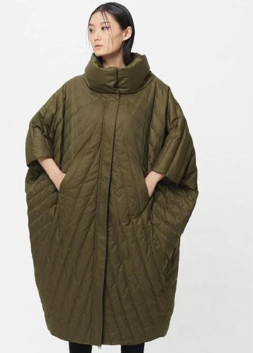 Cozy Lifestyle New Green Stand Collar Loose Pockets Thick Winter Duck Down Coats