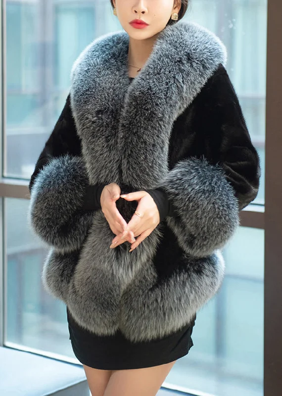 Easy-to-Wear New Grey Fur Collar Pockets Patchwork Mink Velvet Coats Winter