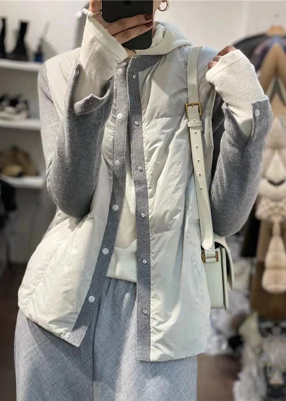Simple Comfort New Grey O Neck Button Duck Down Patchwork Coats Winter