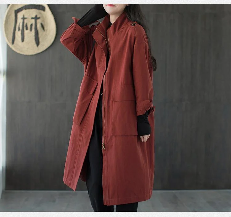Soft Relaxation Wear New Loose Leisure 2 Color Zipper Pockets Long Sleeve Windbreaker Women Coat