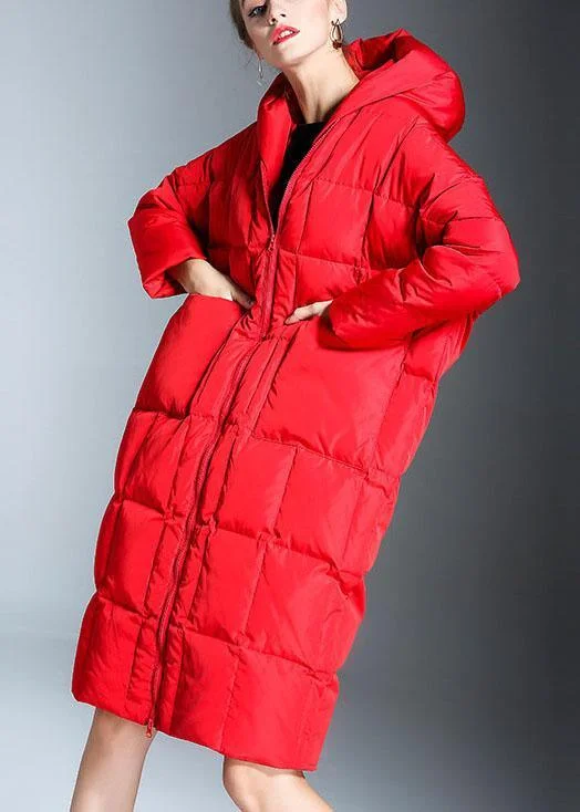 Weekend Comfort Wear New Red hooded Pockets Casual Winter Duck Down down coat