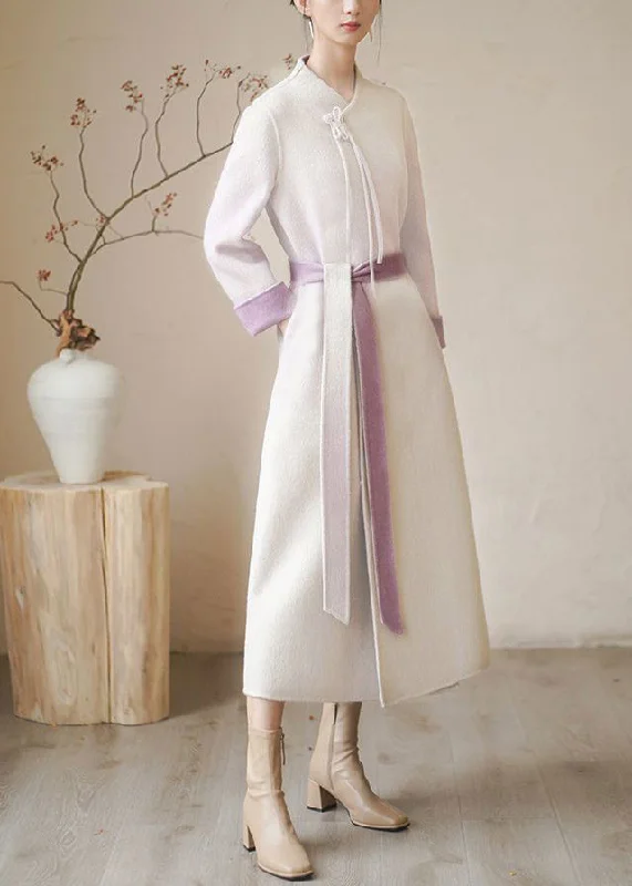 Comfortable Dresses New Retro Beige Tasseled Pockets Tie Waist Woolen Coat Winter