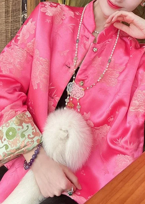 Fashion Concept New Rose Button Wear On Both Sides Silk Coats Long Sleeve