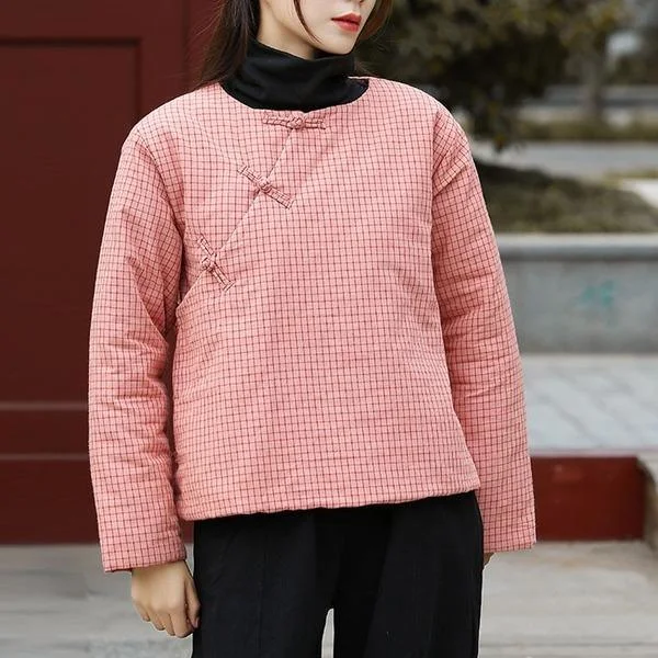 Elegant Design O-neck Pink Plaid Warm Parkas 2020 New Casual All-match Women Thick Coat Elegant Design O-neck Pink Plaid Warm Parkas 2020 New Casual All-match Women Thick Coat