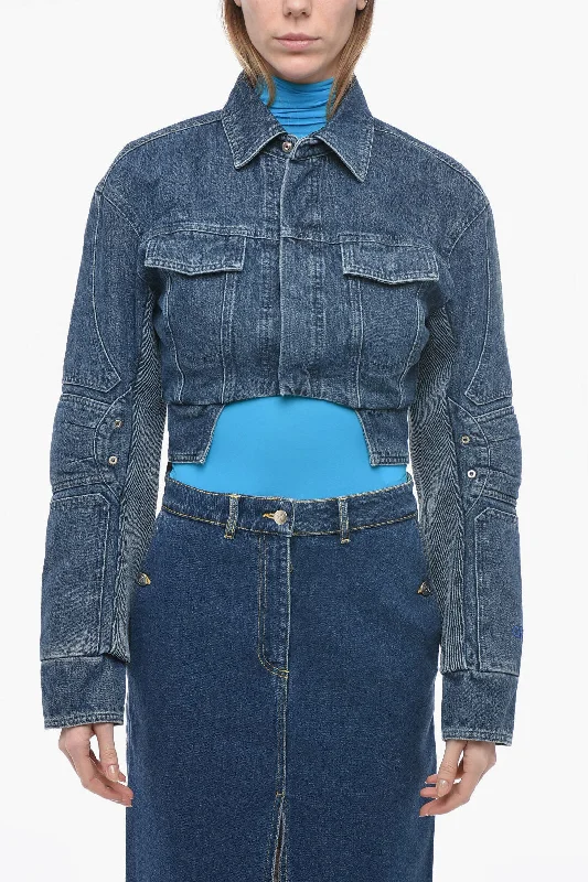 Exquisite Design Off-White Biker-Fit Cropped MOTORCYCLE Denim Jacket