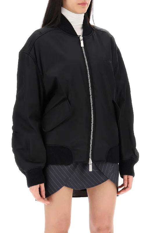 Weekend Style Off-White Nylon Twill Bomber Jacket