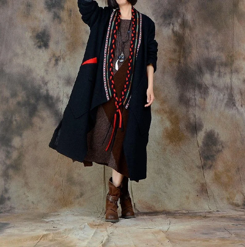 Noble And Elegant Omychic Autumn winter Retro Woollen Coat blends Outwear Vintage Overcoat Loose Long Coat Ladies Patchwork Trench Noble And Elegant Omychic Autumn winter Retro Woollen Coat blends Outwear Vintage Overcoat Loose Long Coat Ladies Patchwork Trench