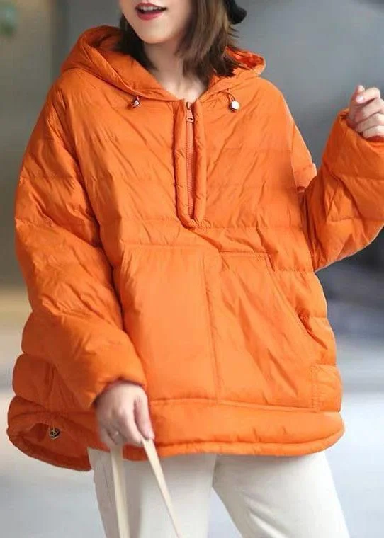 Avant-garde Design Orange Hooded Zippered Pockets Winter Duck Down Long Sleeve Down Jacket Avant-garde Design Orange Hooded Zippered Pockets Winter Duck Down Long Sleeve Down Jacket