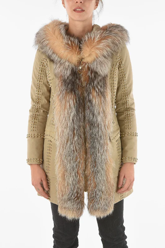 Relaxed Fashion Philipp Plein COUTURE Studded Fox Fur Edged AMAZING FUR Parka
