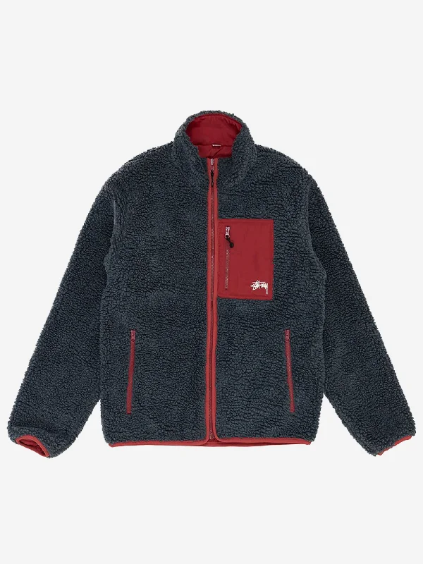 Easygoing Fashion Stussy Sherpa Reversible Jacket - Smoke