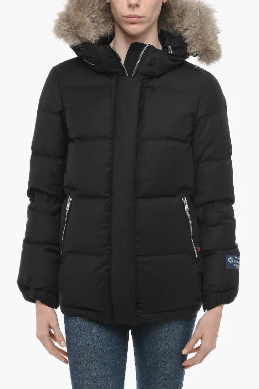 Simple Solid Color Woolrich Down Jacket ALIQUIPPA With Removable Fur