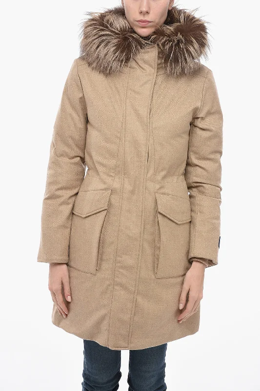 Casual Fit Woolrich Wool Blend MILITARY Padded Parka with Fox Fur Detail