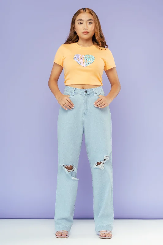 Perfect Tailoring Airy Blue Distressed Straight Jeans
