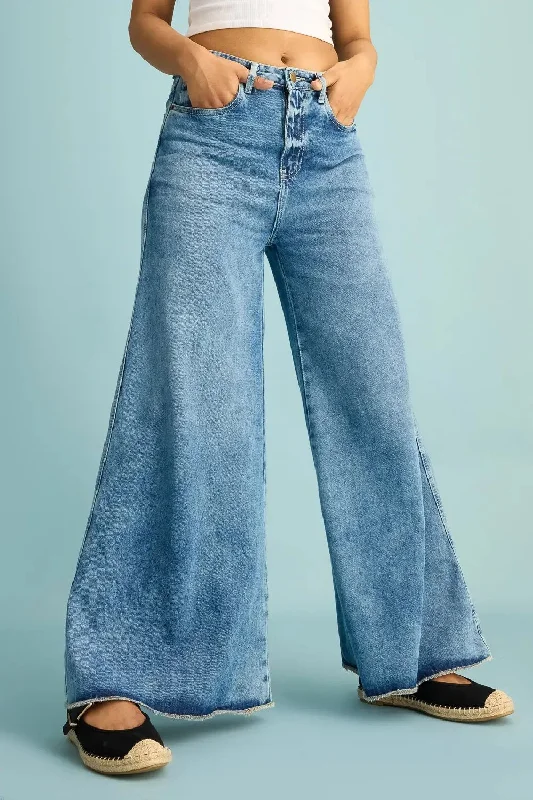 Comfortable Lounge Wear Blue Sparkle Flare Fit Jeans