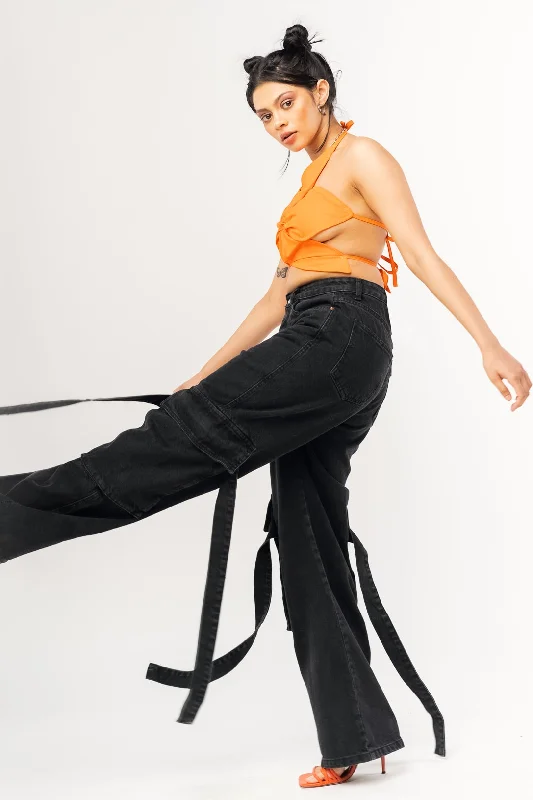 Comfortable Outfits Charcoal Utility Cargo Jeans