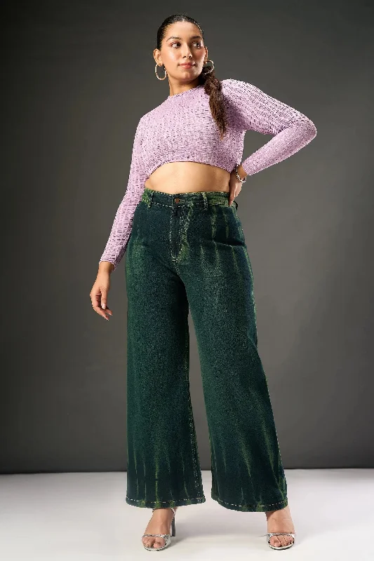 Chic Outfits Chromatic Waves Curve Retro Flare Stretch Jeans