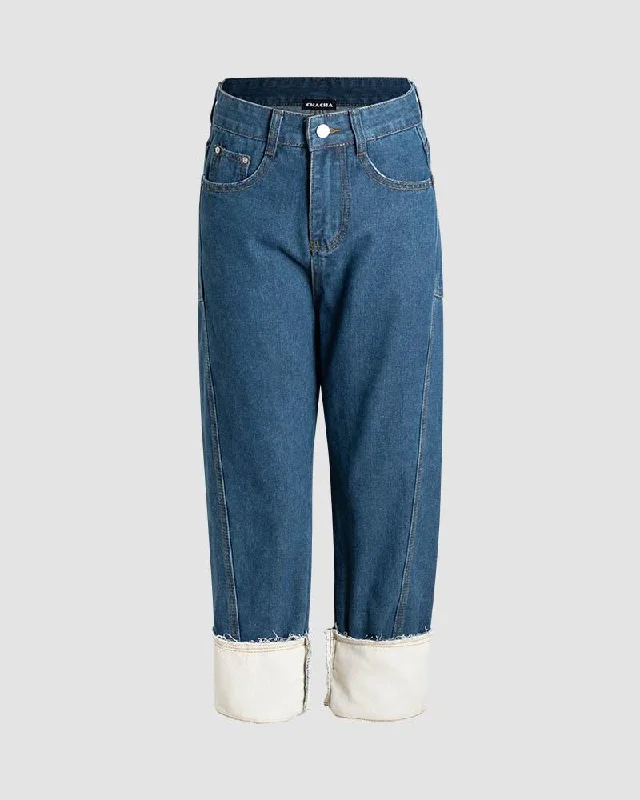 All-Day Wear Cogburgh High Waisted Cuff Accent Denim Jeans
