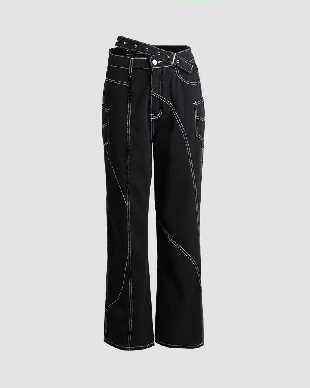 Trendy Traveler Concinnity Lines High Waisted Denim Jeans