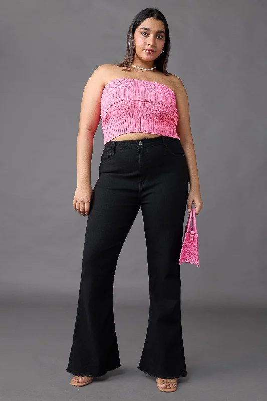 Fashionable And Versatile Curve High Waisted Slim Black Bootcut Jeans
