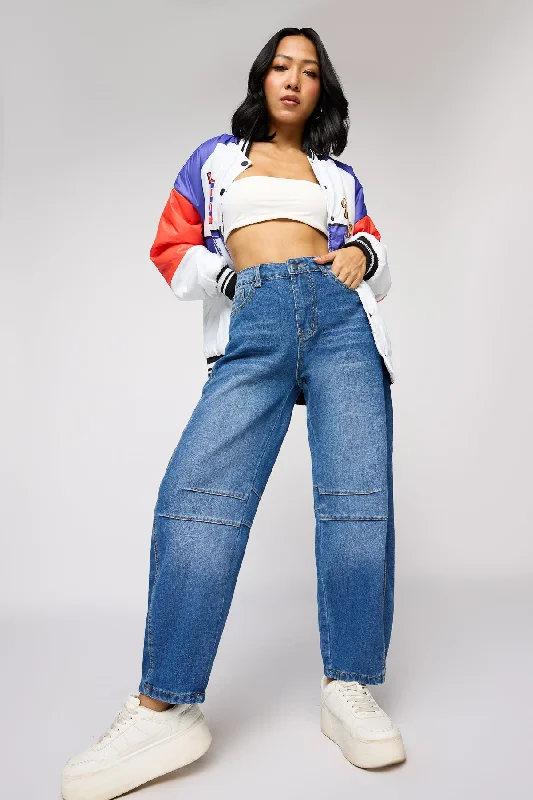 Summer Selection Curvella Dark Blue Barrel Leg Jeans