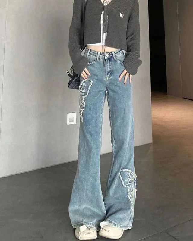Boutique Recommendation Distressed Butterfly High Rise Flare Jeans