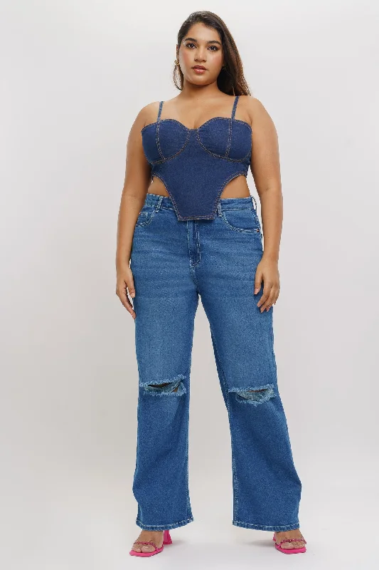 Luxury And Elegant Distressed Wide Leg Jeans