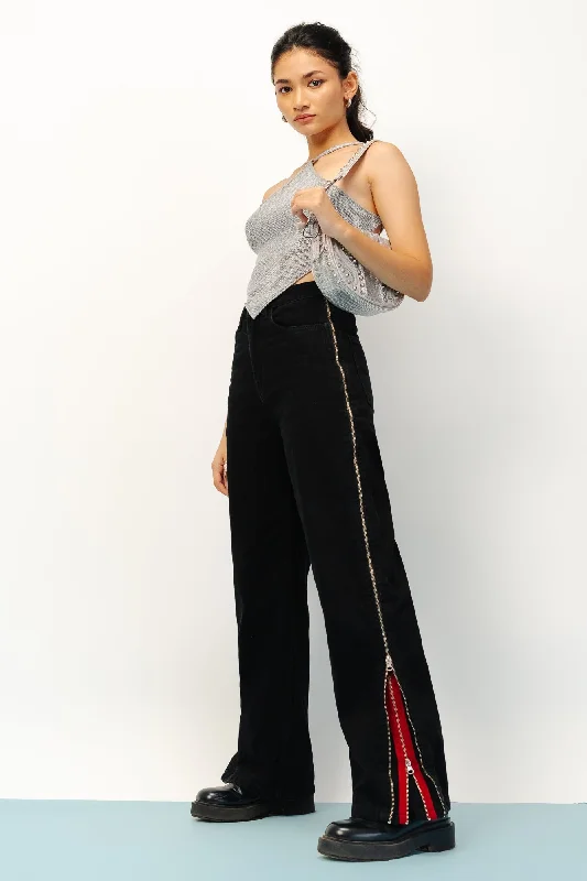 Modern Chic Black Double Zipped Straight Jeans