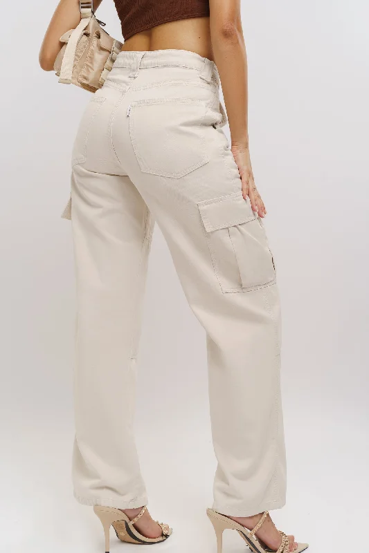 Fresh And Natural Ecru Denim Cargo Pants