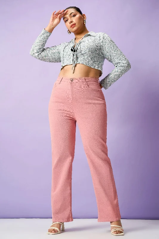 Cozy Look Faint Pink Curve Straight Fit Jeans