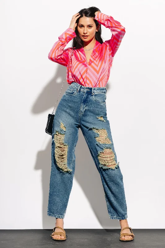 Breathable Comfort Amber Distressed Slouchy Jeans