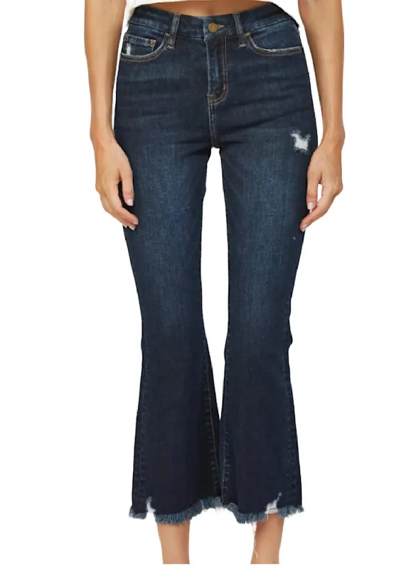 Elegant And Charming High Rise Crop Flare Jean In Dark Wash
