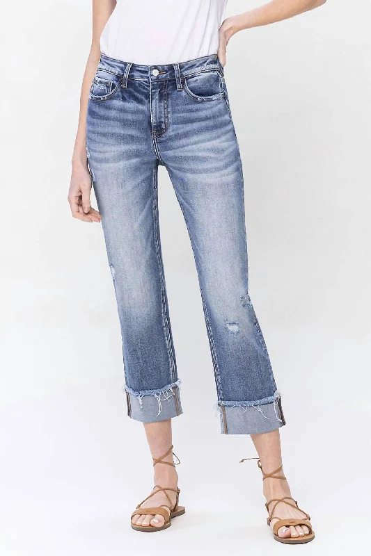 Cute Design High Rise Cuffed Straight Jean In Infallible