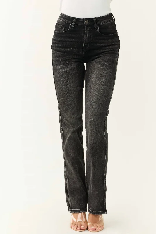 Cozy Fit Wear High Rise Straight Jeans With Side Slit In Black