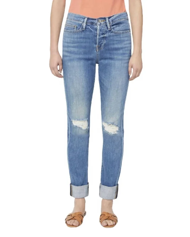 Relaxed Dresses Le Beau Ankle Straight Leg Boyfriend Jeans In Cleo Rips