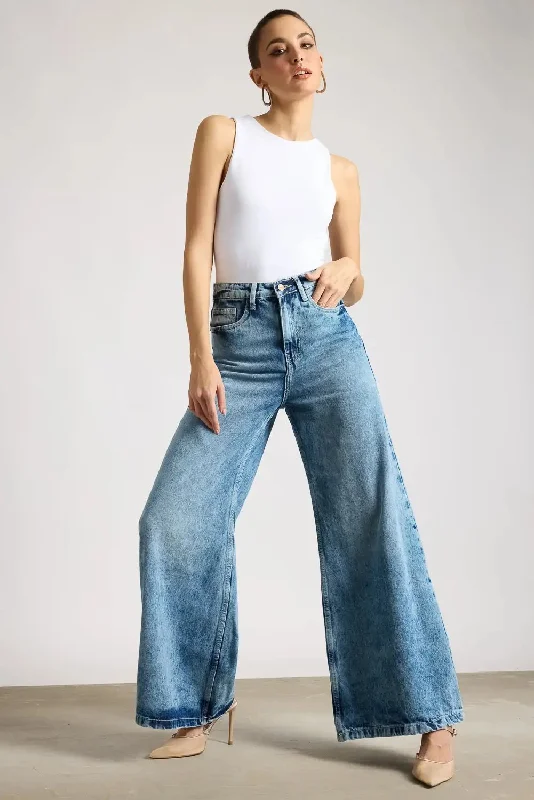 Exclusive Customization Light Azure 90's Wide Flare Jeans
