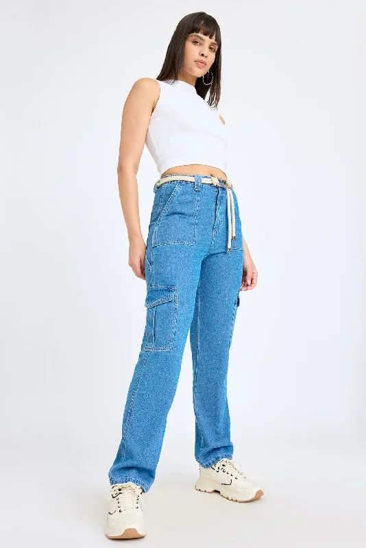 Elegant Series Mid Blue Carpenter Cargo Jeans