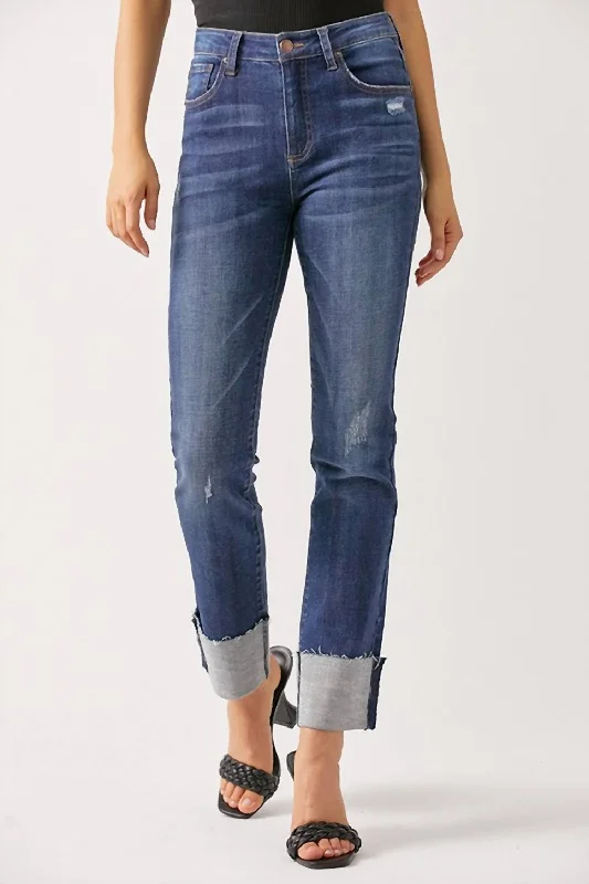 Denim Design Mid Rise Boyfriend Cuffed Jeans In Dark Wash