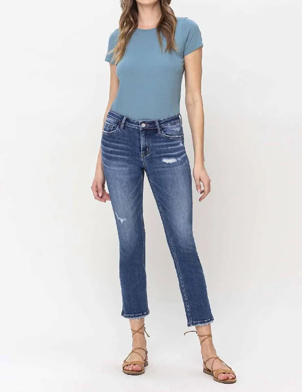 Fashionable Items Mid Rise Straight Jeans In Blue