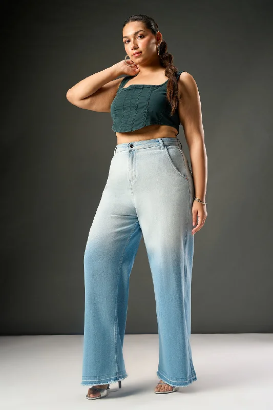 Exquisite Details Morning Blue Ombre Curve Wide Leg Jeans