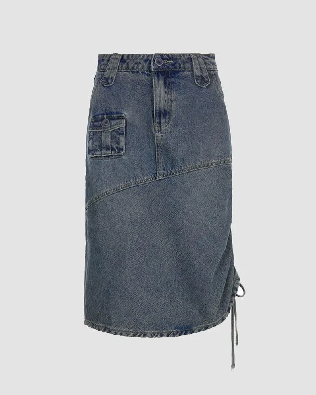 Relaxed Fit Quillpost Asymmetric Tie Denim Skirt