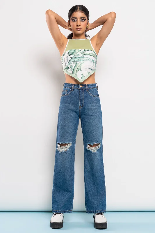 Youthful Style Ripped Wide Leg Jeans