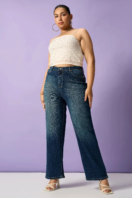 Simple Design Supernova Fade Curve Straight Fit Jeans