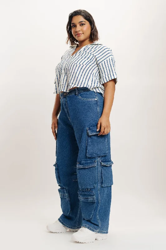 Exquisite Fabrics Too Indigo Denim Utility Cargo
