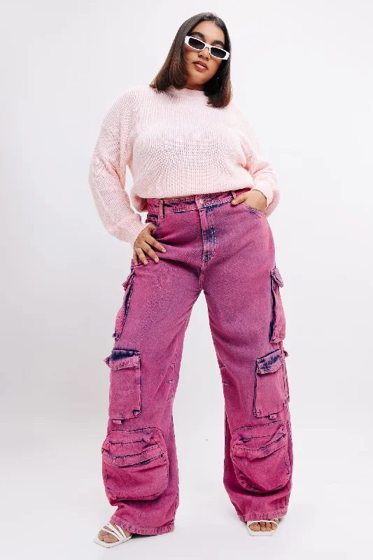 Playful Style Denim Too Pink Utility Cargo