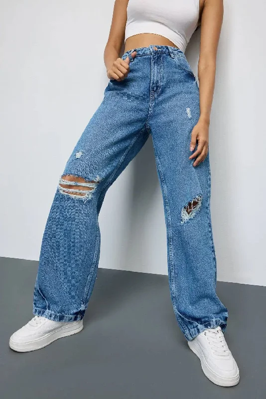 Diamond Series Tranquil Blue Distressed Straight Fit Jeans
