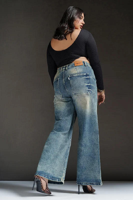 Retro Design Vintage Bay Curve Retro Flare Stretch Jeans