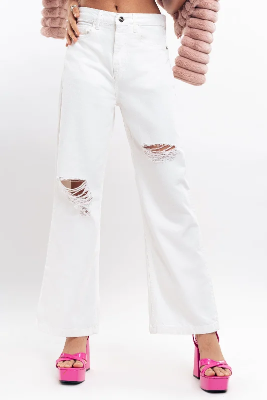 Personal Charm White Distressed Wide Leg Jeans