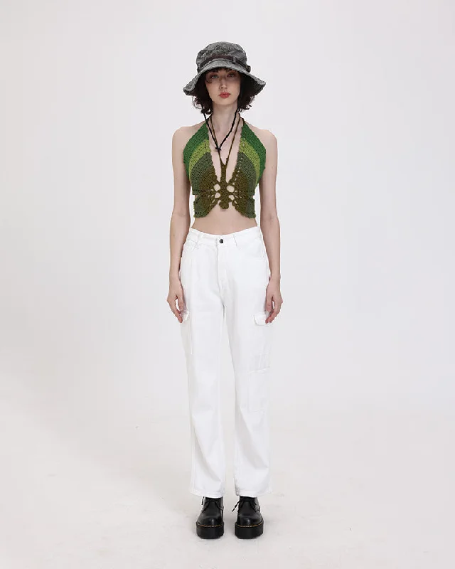 Elegant Tailoring White Straight Cut High Pocket Jeans